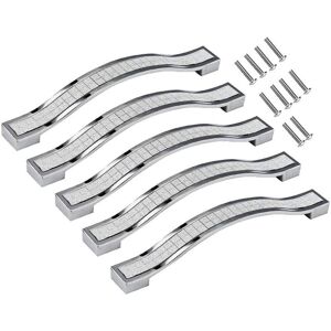 AOUGO Set of 5 Crystal Rhinestone Alloy Drawer Pulls for Dresser Kitchen Cabinet Cupboard (Silver, 128MM-5PCS) AOUGO Set of 5 Crystal Rhinestone Alloy Drawer Pulls for Dresser Kitchen Cabinet Cupboard (Silver, 128MM-5PCS)