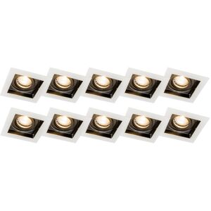 Qazqa - Set of 10 Recessed Spotlights White with Black - Carree Qazqa - Set of 10 Recessed Spotlights White with Black - Carree