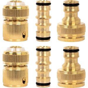 WOIYIC Set of 6 brass garden hose connectors - Rustproof hose fittings and connectors with 2 double male connectors, 2 x 1/2" hose ends, and 2 x 1/2" tap WOIYIC Set of 6 brass garden hose connectors - Rustproof hose fittings and connectors with 2 double male connectors, 2 x 1/2" hose ends, and 2 x 1/2" tap