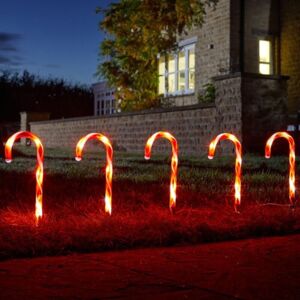 Samuel Alexander - Set of 6 Light up Red & White Stripe Christmas Candy Cane Garden Stakes with LEDs Samuel Alexander - Set of 6 Light up Red & White Stripe Christmas Candy Cane Garden Stakes with LEDs