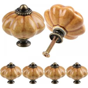 CYSLMUK Set of 6 Round Ceramic Cabinet Knobs, Pumpkin Ceramic Handles - Antique Pumpkin Style CYSLMUK Set of 6 Round Ceramic Cabinet Knobs, Pumpkin Ceramic Handles - Antique Pumpkin Style
