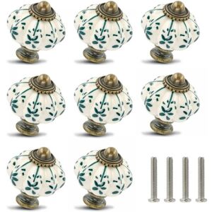 Cyslmuk - Set of 8 Ivory and Green Ceramic Knobs - Pumpkin Cabinet Knobs Retro Dresser Knobs - Vintage Drawer Pulls with Screws for Cabinet Cupboard Cyslmuk - Set of 8 Ivory and Green Ceramic Knobs - Pumpkin Cabinet Knobs Retro Dresser Knobs - Vintage Drawer Pulls with Screws for Cabinet Cupboard