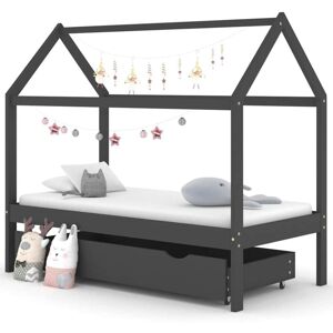 BONNEVIE Single Bed,Children's bed,Kids Bed Frame with a Drawer Dark Grey Solid Pine Wood 80x160cm VSVS582355 BONNEVIE Single Bed,Children's bed,Kids Bed Frame with a Drawer Dark Grey Solid Pine Wood 80x160cm VSVS582355