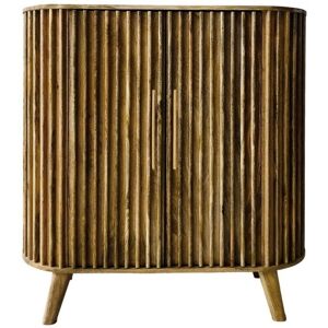 Slated 2 Door Highboard Cabinet - Mango Wood - L45 x W106.5 x H110 cm - Light Finish - Assembly Required Slated 2 Door Highboard Cabinet - Mango Wood - L45 x W106.5 x H110 cm - Light Finish - Assembly Required