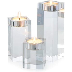 CSPARKV Sleeve (3 Pieces) High Quality Crystal Glass Candle Holder, Crystal Candle Holder for Romantic Dinner, Square CSPARKV Sleeve (3 Pieces) High Quality Crystal Glass Candle Holder, Crystal Candle Holder for Romantic Dinner, Square
