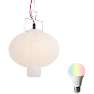 Qazqa - Smart Outdoor Pendant Lamp White 35cm with Red Plug Incl. Wifi A60 - Pion Qazqa - Smart Outdoor Pendant Lamp White 35cm with Red Plug Incl. Wifi A60 - Pion