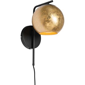 QAZQA Smart Wall Lamp Black with Gold Glass incl. WiFi A60 - Bert QAZQA Smart Wall Lamp Black with Gold Glass incl. WiFi A60 - Bert
