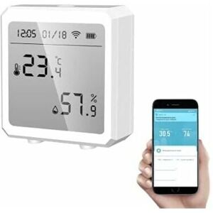 CSPARKV Smart WiFi Thermometer Hygrometer + Bluetooth Temperature and Humidity Sensor with Backlight for Indoor/Outdoor, Tuya APP Control (White) CSPARKV Smart WiFi Thermometer Hygrometer + Bluetooth Temperature and Humidity Sensor with Backlight for Indoor/Outdoor, Tuya APP Control (White)