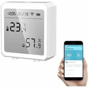 Dewdat - Smart WiFi Thermometer Hygrometer + Bluetooth Temperature and Humidity Sensor with Indoor/Outdoor Backlight, Tuya app Control(White) Dewdat - Smart WiFi Thermometer Hygrometer + Bluetooth Temperature and Humidity Sensor with Indoor/Outdoor Backlight, Tuya app Control(White)