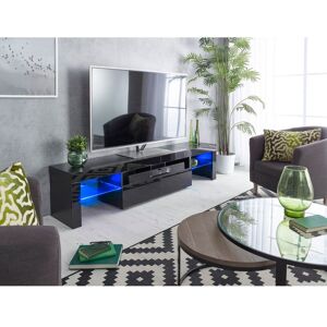 Mmt Furniture Designs Ltd - Modern Black 200cm Matt Gloss tv Stand Cabinet with Glass shelves Suitable for 55 65 70 75 80 Inch 4K led Flat Screen TV's Mmt Furniture Designs Ltd - Modern Black 200cm Matt Gloss tv Stand Cabinet with Glass shelves Suitable for 55 65 70 75 80 Inch 4K led Flat Screen TV's