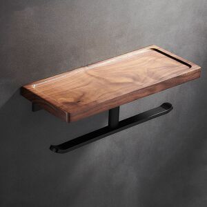 DEWDAT Solid wood Toilet Roll Holder with Phone Shelf, Stick on Toilet Paper Holder for Bathroom, walnut solid wood, No drilling installation(30cm long, DEWDAT Solid wood Toilet Roll Holder with Phone Shelf, Stick on Toilet Paper Holder for Bathroom, walnut solid wood, No drilling installation(30cm long,