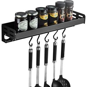 Tonchean - Spice Rack, Spice Holder, Wall Mounted Kitchen Utensil Storage Rack 6 Hooks, Wall Mounted Without Drilling, Aluminum, Rustproof, Black, Tonchean - Spice Rack, Spice Holder, Wall Mounted Kitchen Utensil Storage Rack 6 Hooks, Wall Mounted Without Drilling, Aluminum, Rustproof, Black,