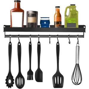 Héloise - Spice Rack, Wall-Mounted Kitchen Shelf Without Drilling Spice Rack with 8 Removable Hooks, Can Place Spices, Hang Spatulas, Spoons and Héloise - Spice Rack, Wall-Mounted Kitchen Shelf Without Drilling Spice Rack with 8 Removable Hooks, Can Place Spices, Hang Spatulas, Spoons and