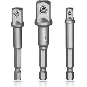 YMYNY S&R socket adapter for drill/impact wrench. Set of 3 square chuck adapters 1/4", 1/2", 3/8" made of chrome vanadium (light gray) YMYNY S&R socket adapter for drill/impact wrench. Set of 3 square chuck adapters 1/4", 1/2", 3/8" made of chrome vanadium (light gray)
