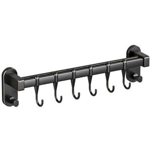 Mumu - Stainless steel wall-mounted utensil holder with 6 movable hooks for kitchen and bathroom (grey black) Mumu - Stainless steel wall-mounted utensil holder with 6 movable hooks for kitchen and bathroom (grey black)