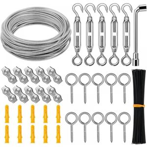 CYSLMUK Stainless Steel Wire Rope Hanging Kit, 30M/3mm Wire Rope, Garden Cable Kit, Picture Cable, Fence Kit, Heavy Duty Steel Cable, Wire Turnbuckle and CYSLMUK Stainless Steel Wire Rope Hanging Kit, 30M/3mm Wire Rope, Garden Cable Kit, Picture Cable, Fence Kit, Heavy Duty Steel Cable, Wire Turnbuckle and