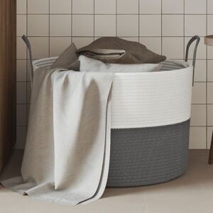 vidaXL Storage Basket Grey White Cotton 51x33cm - Storage Basket vidaXL Storage Basket Grey White Cotton 51x33cm - Storage Basket