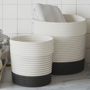 vidaXL Storage Baskets - 2 pcs White and Black Cotton - Storage Baskets vidaXL Storage Baskets - 2 pcs White and Black Cotton - Storage Baskets