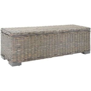 Vidaxl - Storage Box Grey 110 cm Natural Kubu Rattan & Solid Wood Mahogany Vidaxl - Storage Box Grey 110 cm Natural Kubu Rattan & Solid Wood Mahogany