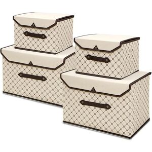 HÉLOISE Storage Box with Lid Collapsible Storage Baskets and Boxes Set of 4 for Clothes, Toys, Books, Cosmetics (Plaid) HÉLOISE Storage Box with Lid Collapsible Storage Baskets and Boxes Set of 4 for Clothes, Toys, Books, Cosmetics (Plaid)