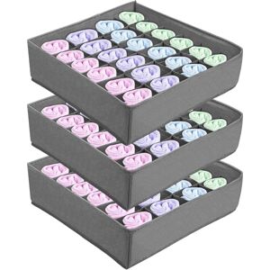 Boed - 3 Pieces Socks and Underwear Organizer Set (Grey), 24 Compartments Drawer Organizer, Foldable Box Boed - 3 Pieces Socks and Underwear Organizer Set (Grey), 24 Compartments Drawer Organizer, Foldable Box