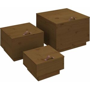 vidaXL Honey Brown Storage Boxes Set - Solid Wood Pine, Lid, Multi Sizes vidaXL Honey Brown Storage Boxes Set - Solid Wood Pine, Lid, Multi Sizes