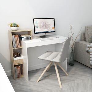 Compact Computer Desk with Shelves Space Saving Writing Desk for Home & Office, 110 x 40 x 92cm, Oak and White, Mondeer Compact Computer Desk with Shelves Space Saving Writing Desk for Home & Office, 110 x 40 x 92cm, Oak and White, Mondeer