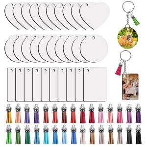 Tlily - Sublimation Key Ring Blanks Set with Heat Transfer mdf Blank 3 Shapes Tassels Pendant Jump Rings Chain Tlily - Sublimation Key Ring Blanks Set with Heat Transfer mdf Blank 3 Shapes Tassels Pendant Jump Rings Chain