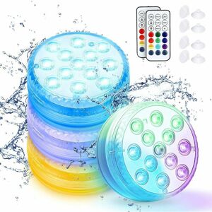SOLEIL Submersible led Light, 16 Colors Underwater Lights, 13 led Beads Pool Light with rf Remote Control, Waterproof Bathtub Lights(4 Piece) SOLEIL Submersible led Light, 16 Colors Underwater Lights, 13 led Beads Pool Light with rf Remote Control, Waterproof Bathtub Lights(4 Piece)