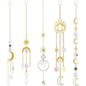 MEMKEY Sun Catcher Set, 5pcs Sun Catcher Crystal Pendant Ornament Crystal Suncatcher Decoration Crystal Prism Rainbow Wind Chime Hanging for Window Garden MEMKEY Sun Catcher Set, 5pcs Sun Catcher Crystal Pendant Ornament Crystal Suncatcher Decoration Crystal Prism Rainbow Wind Chime Hanging for Window Garden