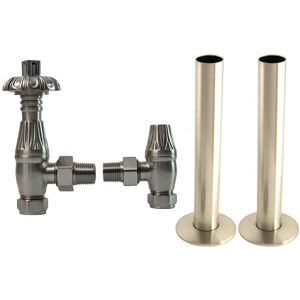 NRG - Thermostatic trv Traditional Radiator Angled Valves Pipes Collars Satin Nickel NRG - Thermostatic trv Traditional Radiator Angled Valves Pipes Collars Satin Nickel