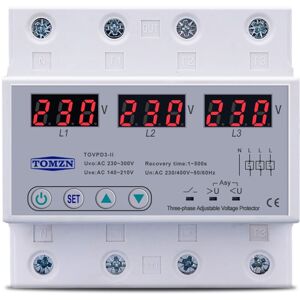 Tlily - Three Phase Adjustable Over and Under Voltage Protector Automatic Recovery Protective Device Reset 63A 380V Tlily - Three Phase Adjustable Over and Under Voltage Protector Automatic Recovery Protective Device Reset 63A 380V