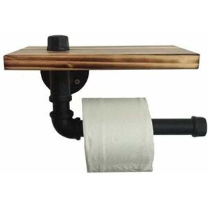 SERBIA Porte-rouleau en Papier Toilette Design Rétro Métal Tube Étagère Ensemble de Rangement avec Plateau en bois Noir SERBIA Porte-rouleau en Papier Toilette Design Rétro Métal Tube Étagère Ensemble de Rangement avec Plateau en bois Noir