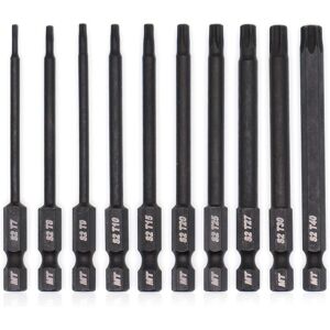 WOIYIC Torx bit set for screwdrivers, drills and impact wrenches, temperature resistant, advanced heat treatment, phosphate coating, 8 cm, 10 pieces WOIYIC Torx bit set for screwdrivers, drills and impact wrenches, temperature resistant, advanced heat treatment, phosphate coating, 8 cm, 10 pieces