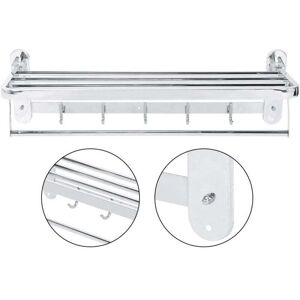 Ymyny - Towel Rack Bathroom Shelf Wall Mounted 304 Stainless Steel Foldable with 2 Storage Layers and 5 Hooks mumu Ymyny - Towel Rack Bathroom Shelf Wall Mounted 304 Stainless Steel Foldable with 2 Storage Layers and 5 Hooks mumu