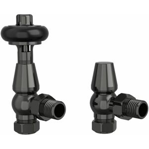 NRG - Traditional Antique Design trv Thermostatic Brass Angled Radiator Valves Pair Black Nickel NRG - Traditional Antique Design trv Thermostatic Brass Angled Radiator Valves Pair Black Nickel