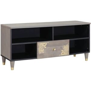 TV Cabinet Grey and Gold 100 x 33.5 x 46 cm Solid Mango wood vidaXL TV Cabinet Grey and Gold 100 x 33.5 x 46 cm Solid Mango wood vidaXL