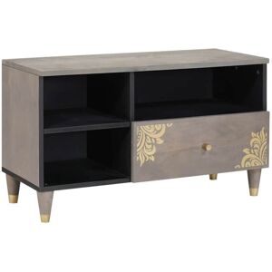 TV Cabinet Grey and Gold 80 x 33.5 x 46 cm Solid Mango wood vidaXL TV Cabinet Grey and Gold 80 x 33.5 x 46 cm Solid Mango wood vidaXL