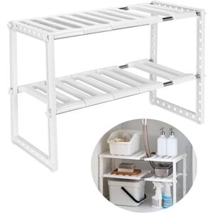 MEMKEY Under Sink Storage Rack, Expandable Rack Organizer for Kitchen, Bathroom, Bedroom, Living Room, Adjustable Length 38-70cm, Load Capacity 14kg (White) MEMKEY Under Sink Storage Rack, Expandable Rack Organizer for Kitchen, Bathroom, Bedroom, Living Room, Adjustable Length 38-70cm, Load Capacity 14kg (White)
