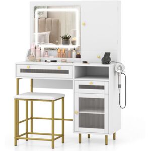 Costway - Vanity Set Dressing Table & Chair Set w/3 Lighting Modes & Cabinet Costway - Vanity Set Dressing Table & Chair Set w/3 Lighting Modes & Cabinet