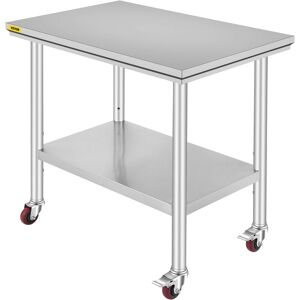 Vevor Stainless Steel Commercial Kitchen Work Table with 4 Wheels - 90x60x82cm Vevor Stainless Steel Commercial Kitchen Work Table with 4 Wheels - 90x60x82cm