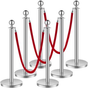 VEVOR Stanchion Post, 6 Pcs Crowd Control Barrier Set with 3 Red Velvet Ropes, 5 ft Stainless Steel Silver Stanchion Post Queue with Sand Injection Hollow VEVOR Stanchion Post, 6 Pcs Crowd Control Barrier Set with 3 Red Velvet Ropes, 5 ft Stainless Steel Silver Stanchion Post Queue with Sand Injection Hollow