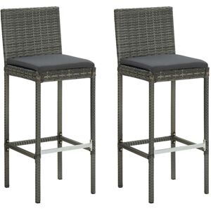 Garden Bar Stools with Cushions 2 pcs Grey Poly Rattan Vidaxl Garden Bar Stools with Cushions 2 pcs Grey Poly Rattan Vidaxl