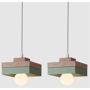 Wottes - Vintage Industrial Ceiling Pendant Light Fixture Metal Wooden Hanging Lamp Green Square Chandelier Lampshade 2Pcs Wottes - Vintage Industrial Ceiling Pendant Light Fixture Metal Wooden Hanging Lamp Green Square Chandelier Lampshade 2Pcs
