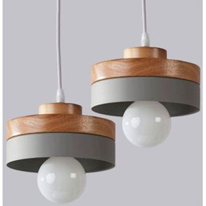 WOTTES Vintage Industrial Ceiling Pendant Light Fixture Metal Wooden Hanging Lamp Grey Round Chandelier Lampshade 2Pcs WOTTES Vintage Industrial Ceiling Pendant Light Fixture Metal Wooden Hanging Lamp Grey Round Chandelier Lampshade 2Pcs