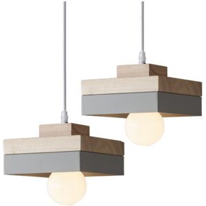 WOTTES Vintage Industrial Ceiling Pendant Light Fixture Metal Wooden Hanging Lamp Grey Square Chandelier Lampshade 2Pcs WOTTES Vintage Industrial Ceiling Pendant Light Fixture Metal Wooden Hanging Lamp Grey Square Chandelier Lampshade 2Pcs