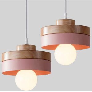 WOTTES Vintage Industrial Ceiling Pendant Light Fixture Metal Wooden Hanging Lamp Pink Round Chandelier Lampshade 2Pcs WOTTES Vintage Industrial Ceiling Pendant Light Fixture Metal Wooden Hanging Lamp Pink Round Chandelier Lampshade 2Pcs