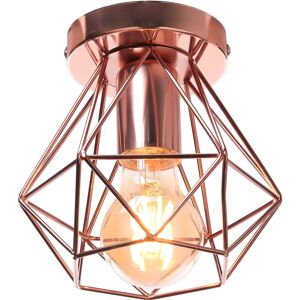 AXHUP Vintage Pendant Lighting Fixture, Industrial Ø16cm Mini Diamond Shape Metal Hanging Ceiling Lamp, Chandelier with Rosegold Cage Lampshade for Bedroom AXHUP Vintage Pendant Lighting Fixture, Industrial Ø16cm Mini Diamond Shape Metal Hanging Ceiling Lamp, Chandelier with Rosegold Cage Lampshade for Bedroom