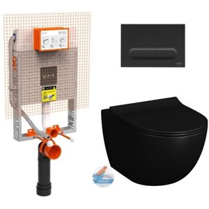 Toilet set V8 Extra-flat frame + Matt black Sento Rimless toilet + Matt black flush plate (V8-768BLACKSENTO-B) - Vitra Toilet set V8 Extra-flat frame + Matt black Sento Rimless toilet + Matt black flush plate (V8-768BLACKSENTO-B) - Vitra