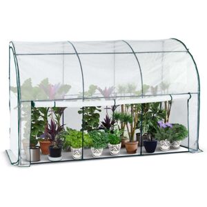 VOUNOT Lean to Wall Greenhouse with Zipped Roll-Up Door 300x100x180cm, White VOUNOT Lean to Wall Greenhouse with Zipped Roll-Up Door 300x100x180cm, White